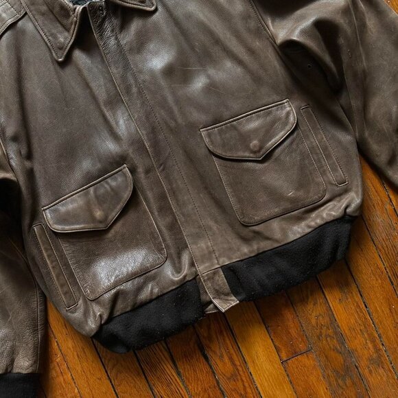 Vintage US WINGS Aviator Flight Bomber Jacket Men XXL Brown Pilot Indiana Jones - Picture 8 of 8